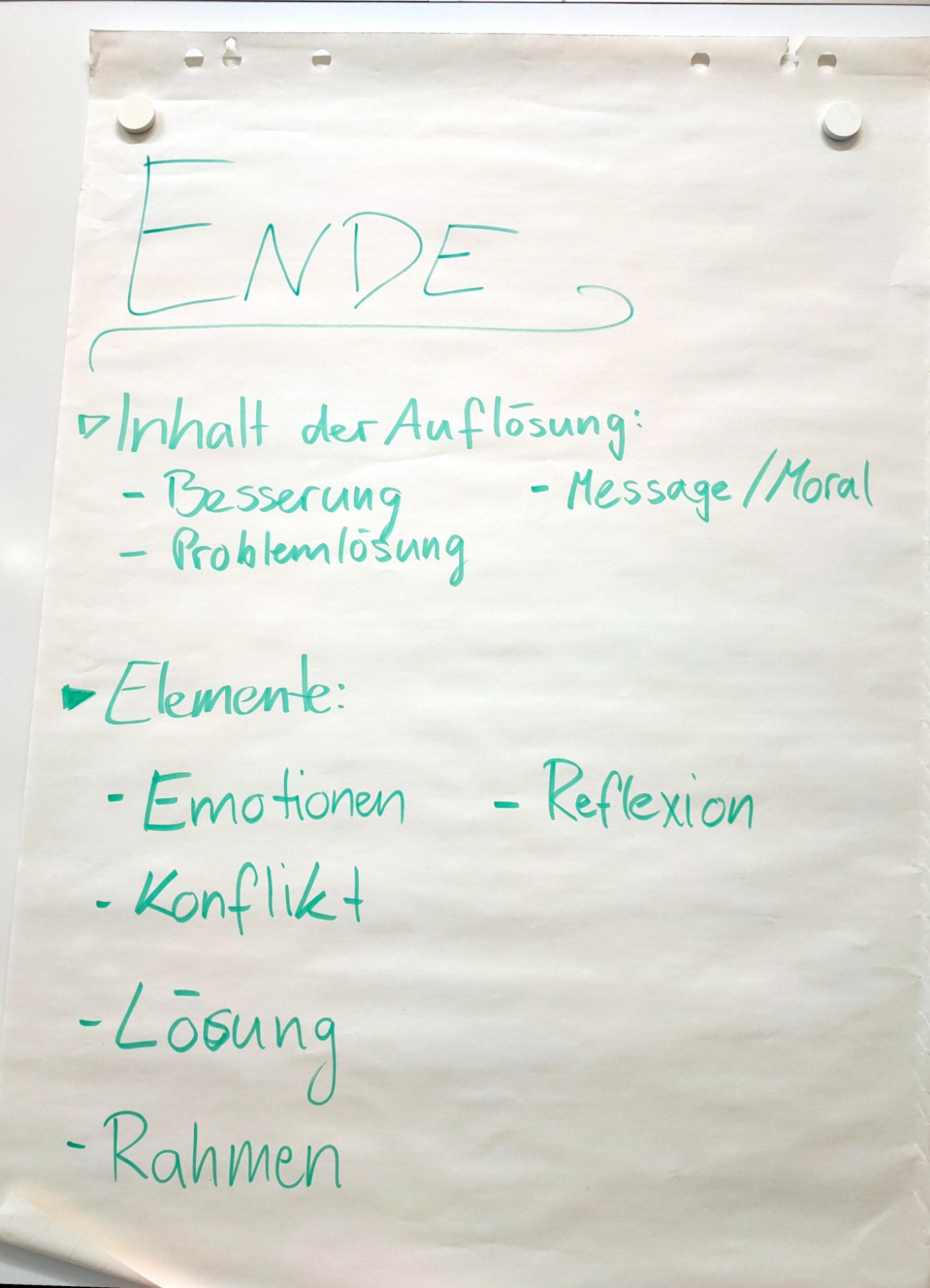 Wichtige Elemente Ende